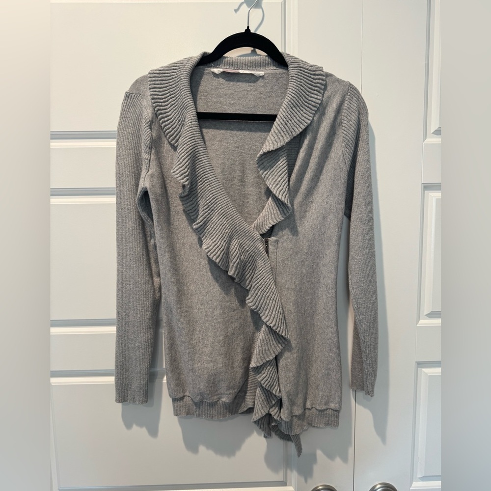 Athleta Cashmere Cotton Blend Oversized Ruffle Collared Ribbed Sweater Sz Small
